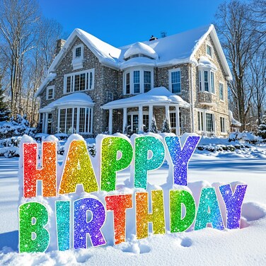 Coonoe Happy Birthday Yard Sign with Metal Stakes - 16&rdquo; Outdoor Lawn Decorations, Weather-Resistant Letters, birthday party supplies gift for Kids &amp; Adults (Glitter)