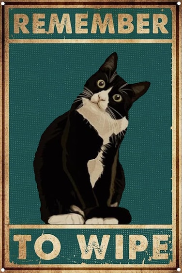 Balgardekor Black Cat Funny Metal Tin Yard Signs Indoor Bathroom Decor Garden Outdoor Decorations Gifts Restroom Wall Cats Lover Gift Kitty for Garage Living Room 8X12 inch (Remember to Wipe)