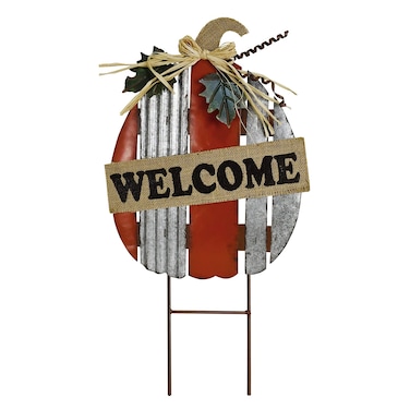 K KILIPES Fall Pumpkin Yard Stake Welcome Sign Rustic Metal Pumpkin Garden Stake Autumn Harvest Thanksgiving Outdoor Lawn Decorations (Pumpkin Design)