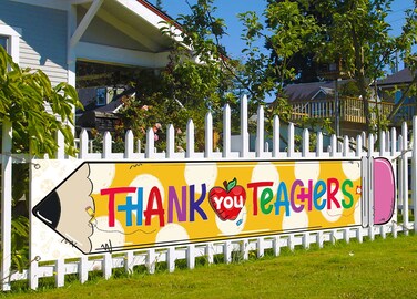 Nepnuser Thank You Teachers Fence Banner Teacher Appreciation Week Party Decoration Classroom Large Home Garden Outside Yard Hanging Sign (2.0&times;10.5ft)