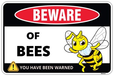 Venicor Bee Sign - 8 x 12 Inches - Aluminum - Bee Themed Gifts for Bee Keepers Lovers - Bumble Bee Hive Wall Decor Decorations Metal Art Poster