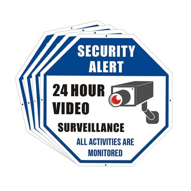 iobiotio Security Alert 24 Hour Video Surveillance Sign All Activities Are Monitored, Rustproof Aluminum Yard Sign, Reflective Metal Sign, CCTV Warning Sign Outdoor, Blue, 10 x 10 inch, 4 Pcs