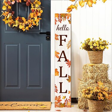 Hello Fall Welcome Sign 47" for Front Porch Standing, Autumn Large Welcome Porch Sign with Leaves And Pumpkin for Home Front Door Yard Party Decor