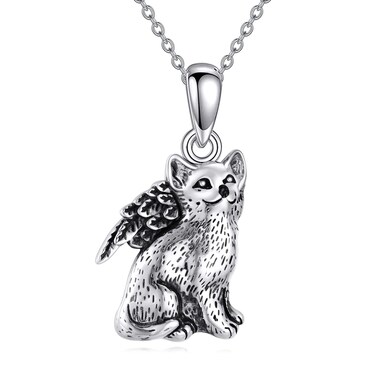 POPLYKE Cat Angel Wing Pendant Necklace Sterling silver Kitty Guardian Angel Chain Jewelry Gifts for Women Cat Lovers
