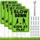 Zonon 4 Sets Slow Down Children at Play Safety Signs for Street with Metal Wire H Stakes Wrench Screws Reflective Waterproof Caution Kids at Play Slow Down Signs for Neighborhoods(Green)