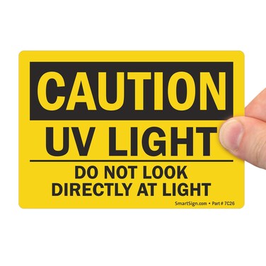 SmartSign - U9-1833-ND_3.5x5 "Caution - UV Light, Do Not Look Directly At Light" Label   3.5" x 5" Laminated Vinyl Black on Yellow