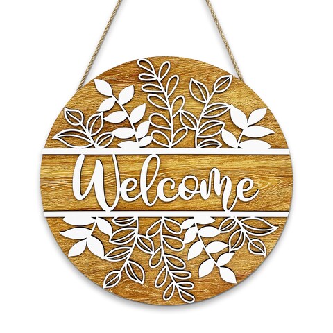 SIKERIC 3D Floral Welcome Sign for Front Door, 11.4&#39;&#39;x11.4&#39;&#39; Wooden Plant Leaf Welcome Fall Hanger Plaque, Farmhouse Welcome Decor, Wood Flower Welcome Wall Art for Porch, Entryway, Indoor Outdoor