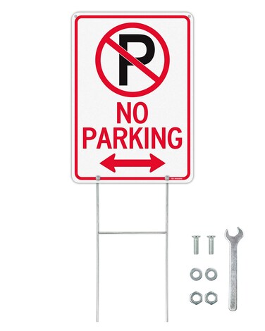 T&amp;R No Parking Sign with H Stake for Outside,1 Pack,14"x 10" .040 Rust Free Heavy Aluminum, Reflective, Waterproof, Weatherproof and Fade Resistant,Includes Matching Screws &amp; Wrench, Easy to Mount