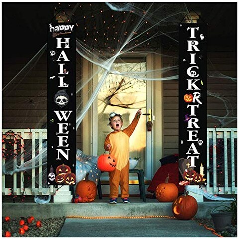 Afoxsos Halloween Decorations Clearance,Happy Halloween &amp; Treat Or Trick Signs for Front Door/Porch/Indoor Decor,Halloween Welcome Signs Banner