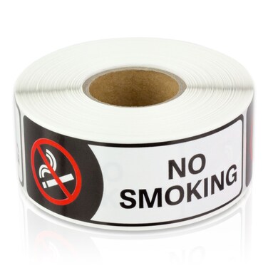3" x 1" No Smoking Sign for Indoor Use - No Smoking Signs for Business No Smoking Stickers Small No Smoking Signs for Home Prohibido Fumar - Permanent Adhesive [300 Labels/Roll,1Roll=300 Labels]