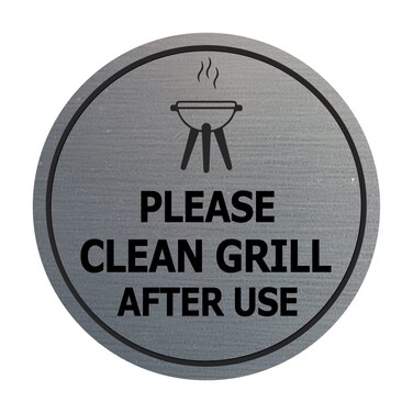 Circle Please Clean Grill After Use Sign - BBQ Cleaning Signage - Shared Living Space Etiquette Signs (Brushed Silver) - Small 1 Pack