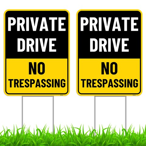 2PC Private Driveway No Trespassing Sign with Stake, 17 Inches by 13 Inches - Corrugated Plastic - Private Drive Do Not Enter Sign for Lawn Home House