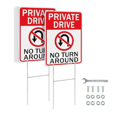 GicnKeuz Private Driveway No Turn Around with metal stake Signs, 14 x 10 Inches Reflective Aluminum Signs, Fade Resistant/Waterproof, Easy to Install, Outdoor Use ?2 - Pack?