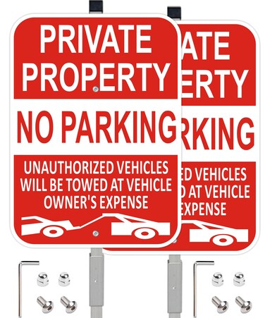 (2 Pack) Large Private Property No Parking Sign with Stake 36" Tall   14" x 10" Vehicle Towed At Owner's Expense Sign, Reflective Rust Free Aluminum, UV Protected, Fade Resistance, Easy to install