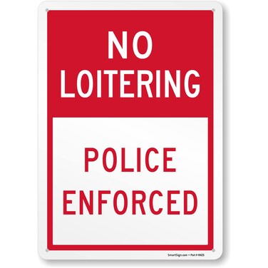 SmartSign "No Loitering Police Enforced" Private Property Metal Sign, 14 x 10 inch, 40 mil Laminated Rustproof Aluminum, Indoor/Outdoor Use, Red and White, Made in USA