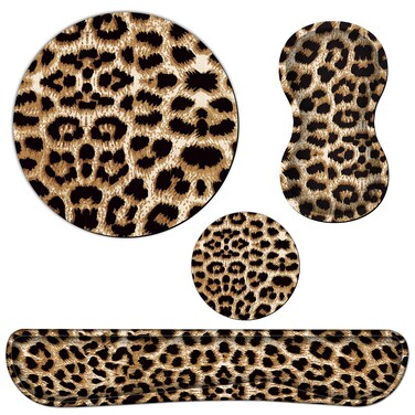 Keyboard Wrist Rest Pad + Mouse Wrist Rest + Gaming Mouse Pad + Coasters Ergonomic Memory Foam Wrist Pad Set with Easy Typing &amp; Pain Relief for Computer, Laptop, Office &amp; Home - Leopard Grain