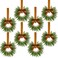 Dingion 8 Pcs 9.8" Small Christmas Cabinets Wreaths Mini Wreaths for Kitchen Window Chair Backs with Ribbon Bell Artificial Greenery Christmas Wreaths for Farmhouse Holiday Decoration(Brown)