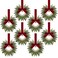 8 Pcs 9.8" Small Christmas Cabinets Wreaths Mini Wreaths for Kitchen Window Chair Backs with Ribbon Bell Artificial Greenery Christmas Wreaths for Farmhouse Holiday Decoration(Deep Red)