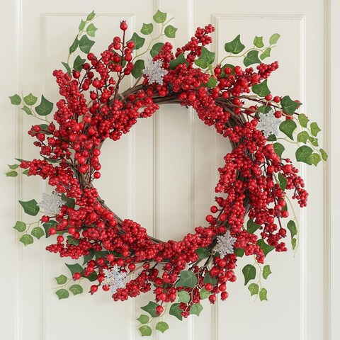 Hometrance Winter Christmas Wreaths for Front Door 20 Inches, Xmas Green Wreath with Pine Cones for Window Outdoor Outside, Artificial Holiday Farmhouse Rustic Wreath for Indoor Decor
