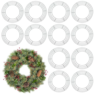 12 Pieces Metal Wreath Frame Dark Green Wire Round Wreath Rings Wire Wreath Frame for Christmas New Year Party Home Decor DIY Crafts Supplies (8 Inch)