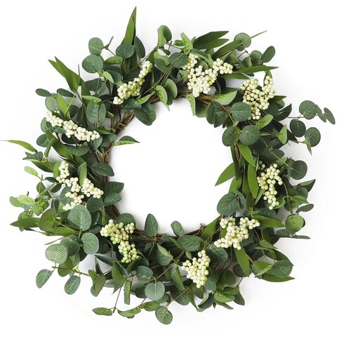 FENYUAN Wreaths for Front Door, 20&quot; Artificial Eucalyptus Wreath, White Berry Greenery Wreath for Front Door Window Porch Wedding Farmhouse Garden Party Wedding Decor Spring Summer - Indoor/Outdoor