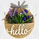 Artificial Flower Pocket Wreath with Hello Sign, 12 Inch Spring Wreaths for Front Door Indoor Outdoor Wall Window Home Party Festival Wedding Decor (Purple Lavender)