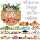 Burbell 20 Pcs Interchangeable Welcome Sign Valentine's Day Interchangeable Wooden Seasonal Hello Sign Rustic Round Seasonal Wreaths for Front Door Porch Wall Decor(Brown)
