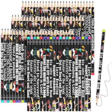 Fun Pencils in Bulk Reading Wooden Pencil with Eraser for Kids Fun Assorted Reading Pencils Black Novelty Pencils for Classroom, Student Reward, Gift, Stationery, School Party Favors(150 Pieces)
