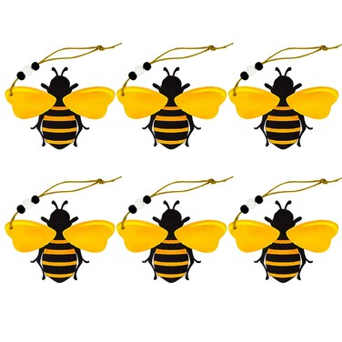 6 PCS Bee Ornaments Wooden Bumble Bees Cutouts Decorations for Tree Tree Tray Wreath Christmas Festival Bee Sign Art Crafts Home Hanging Decor