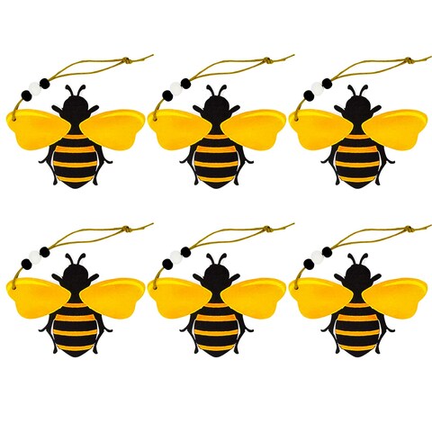 6 PCS Bee Ornaments Wooden Bumble Bees Cutouts Decorations for Tree Tree Tray Wreath Christmas Festival Bee Sign Art Crafts Home Hanging Decor