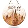 Whaline Christmas Hello Winter Wooden Hanging Sign Christmas Pine Trees Welcome Door Sign Xmas Winter Holiday Farmhouse Rustic Wreath Sign for Indoor Outdoor Home Wall Window Decor