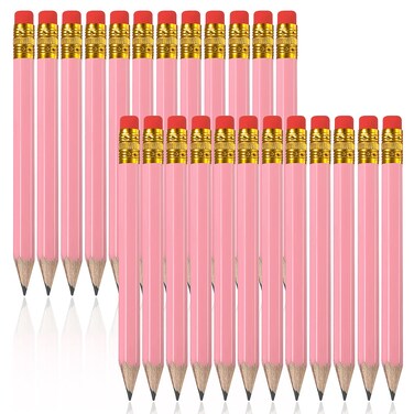 Zonon 24 Pcs Pink Baby Shower Pencils with Erasers Golf Pencils Mini Pencils Bulk Hexagon Wooden Sharpened Half Pencils Graphite 2B for Golf Event, Wedding, Party Game, School Student Prize Supplies