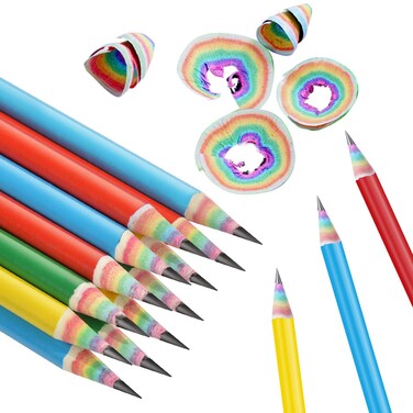 Ainiv 12PCS Rainbow Paper Pencils, #2 HB Pencil Rainbow Colored Eco-friendly Wood &amp; Plastic Free Pencils with Erasers Toppers, Multi-color Graphite Pencils for School and Office Supplies