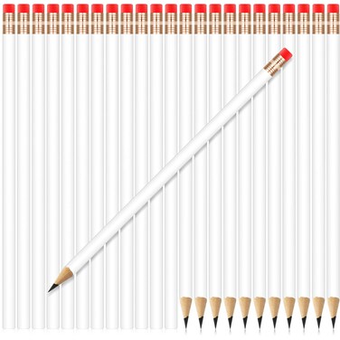 24 Pieces Round Pencils HB Graphite Pencils Wood Pencils with Eraser Cute Pencil Pack for School Drawing Sketching Wedding Office Supplies(White)