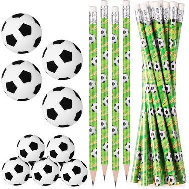 32 Pieces Sport Pencils for Kids Soccer Baseball Football Basketball Pencils with Ball Eraser Wooden Pencils for School Stationery Party Reward Students Teachers Office Supplies (Soccer)