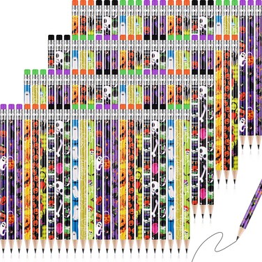 Yexiya 120 Pieces Halloween Pencil Bulk Cute Wooden Pencils with Eraser Assorted Patterns Pencils Pumpkin Ghost Witch Pencils Holiday Stationery for Kids Gift Prize Party Favor School Office Supplies