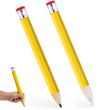PEUTIER 2pcs Big Pencils, 13.3 Inch Wooden Jumbo Pencils Funny Giant Pencil Novelty Large Pencil Wooden Pencils for Crafts School Home Office Party Props (Yellow)