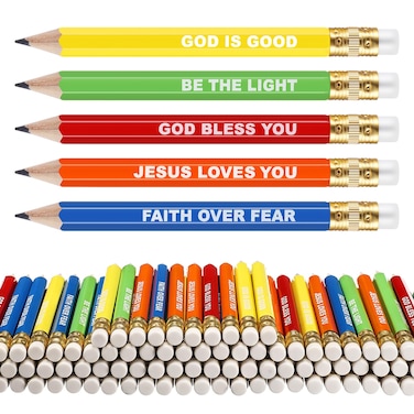 Jetec 50Pcs Inspirational Golf Pencils Christmas Mini Pencils Bulk Half Pencils with Eraser Back to School Gifts for Boys, Girls, Students and Teachers Office Supplies(Rainbow Colors,Religious)