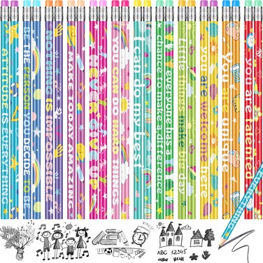 100 Pcs Motivational Pencils Bulk, Rainbow Inspirational School Pencils for Classroom, Cute Pencils with Encourage Positive Sayings, Back to School Supplies for Kids Student Teacher Classroom Reward