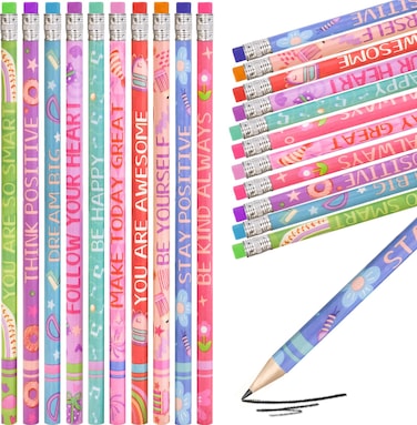 Fancy Land 50 Pcs Inspirational Pencils Motivational Sayings Wooden Pencil with Eraser Macaroon Pencils Classroom School Teacher Award for Kids