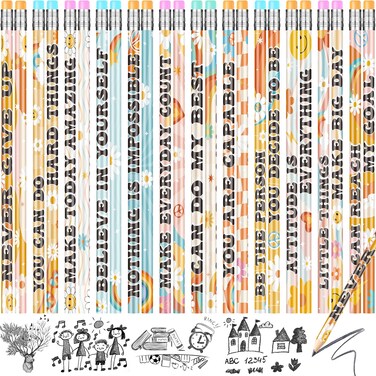 200 Pcs Retro Motivational Pencils Bulk, Inspirational School Pencils for Classroom, Cute Wood Pencils with Encourage Positive Saying, Back to School Supplies for Kids Student Teacher Classroom Reward