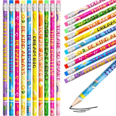 Inspirational Pencils 50PCS Wooden Pencil with Eraser Motivational Sayings Classroom School Teacher Award for Kids