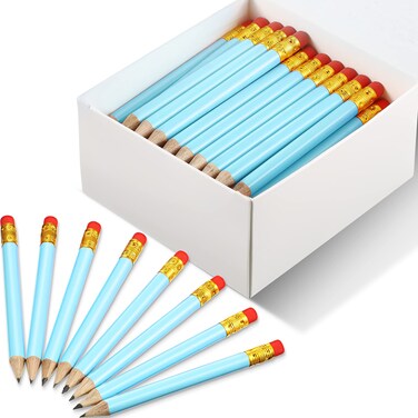 Outus 72 Pieces Golf Pencils Half Pencils with Eraser Mini Pencils Bulk Golf Short Pencils #2 HB Pre Sharpened Pencils for Bridal Shower Wedding Golf Office(Light Blue)
