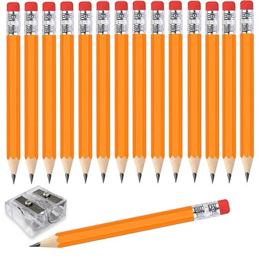 Adhere 25pcs Golf Pencils with Eraser Pre sharpened Hexagon half Wooden Pencils Graphite 2B for Golf Event Scoring,Classroom,Wedding,Company Meetings,Pew, Pocket (Orange)