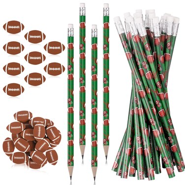 Miucat 36 Set Football Pencils and Football Erasers, Sport Pencils &amp; Erasesrs, Fun Wooden Pencil, Birthday Pencils for Kids, Football Party Favors for School