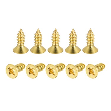 uxcell Brass Wood Screws, M4x12mm Phillips Flat Head Self Tapping Connector for Door Hinges, Wooden Furniture, Home Appliances 150Pcs