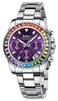FANMIS Women Colorful Diamond Watch Chronograph Rotatable Bezel Mineral Glass Luminous Watch Stainless Steel Waterproof Date Analog Quartz Watch Fashion Business Dress Wrist Watch (Silver Purple)