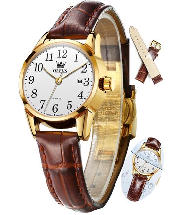 OLEVS Brown Leather Watch Women, Fashion Casual Dress Classic Analog Easy to Read Waterproof Women's Wrist Watch, Leather Watches for Women, Womens Watches Leather Band Ladies Watches for Women
