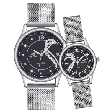 Valentines Day Gifts Couple Watches for His and Her Watches for Couple Set Watches Men and Women Watch for Couple Pair Watches Set Matching Watch for Couple Gift Wedding Watch Couple Watch Set(Silver)