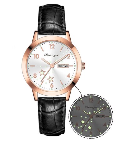BESTKANG Women's Casual Wrist Watch, Leather Band Analog Quartz Ladies Dress Watch with Calendar Date, Classic Gifts for Her (Black)